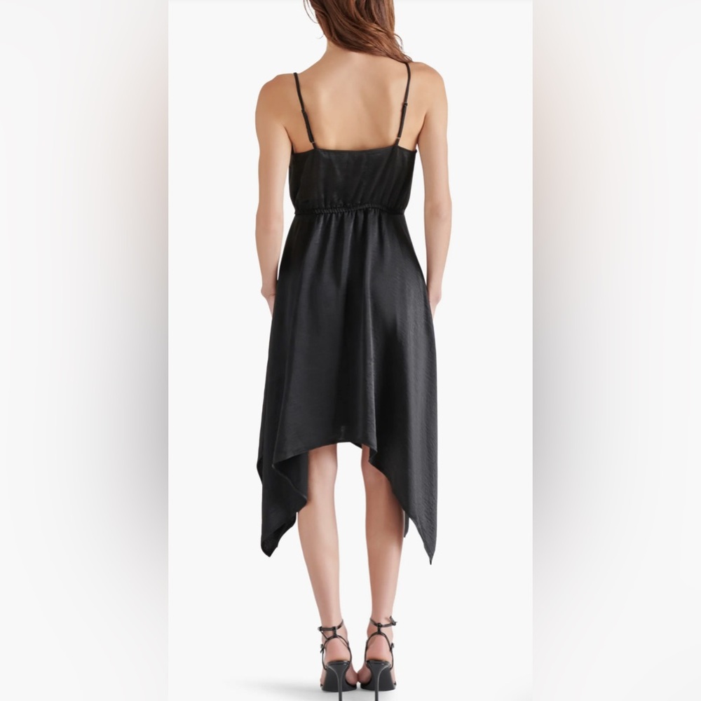 NWT [Steve Madden] Asymmetric Midi Hanky Hem Dress in Black Women’s Sz Large - Picture 2 of 7